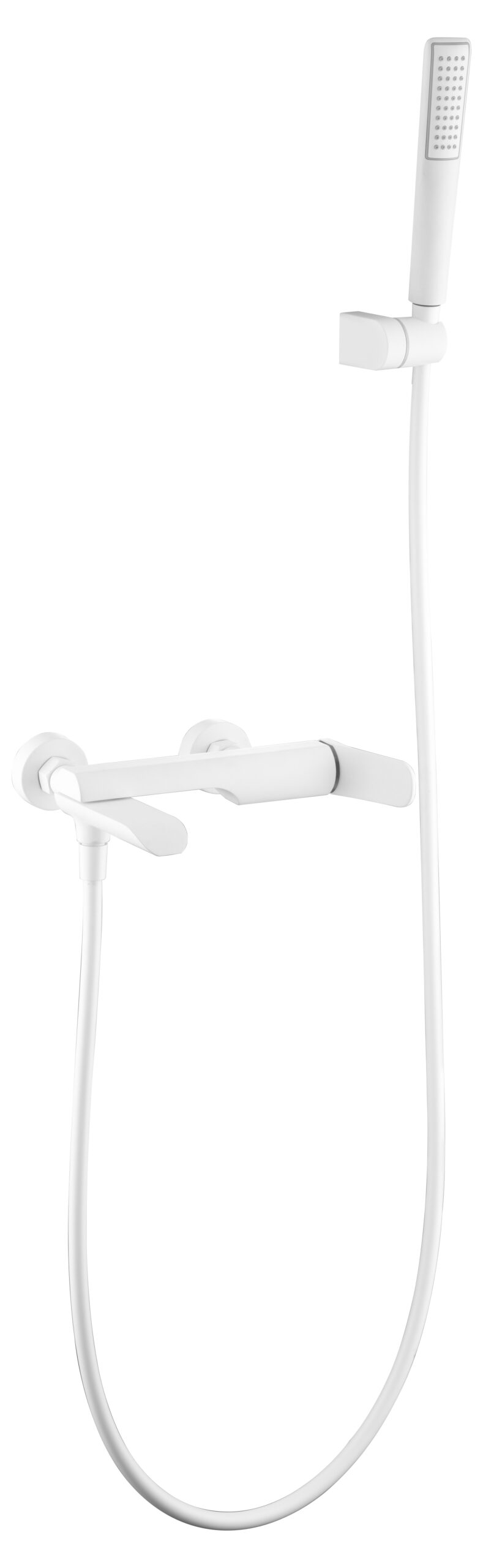 Kit vaso-ducha branco opaco em latão e zama com mangueira metálica 180 cm