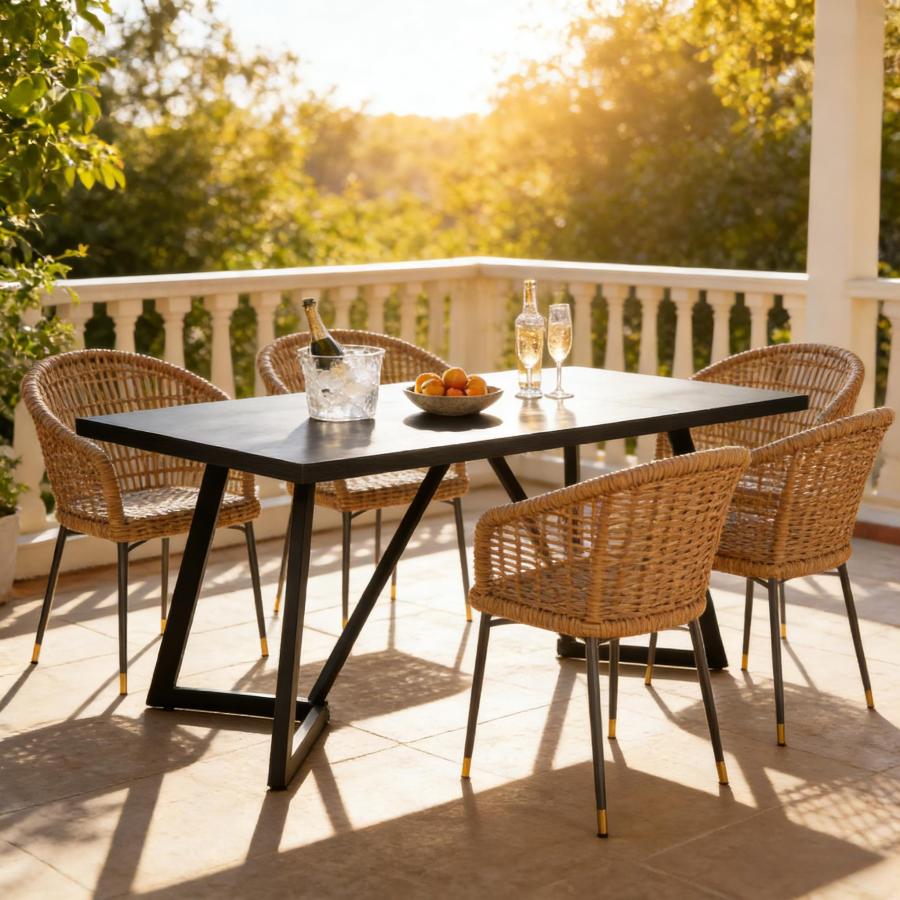 Mesa de jantar retangular em mdf preto 75x180x80cm