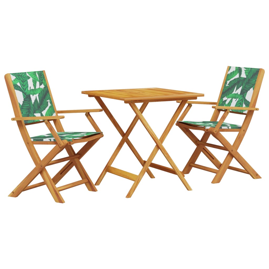 vidaXL juego de bistro de 3 piezas tela madera maciza estampado hojas