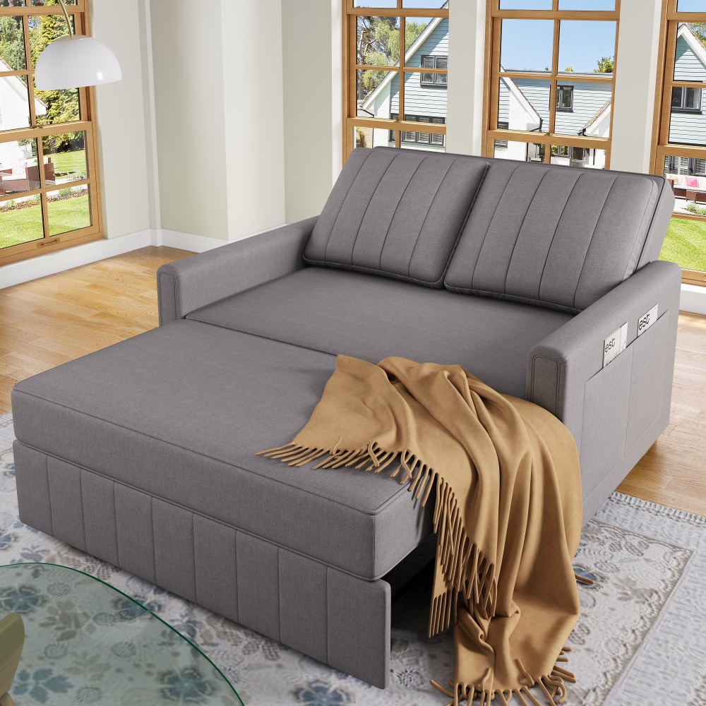 Sofá-cama dobrável em tecido cinzento antigo 2 lugares encosto ajustável