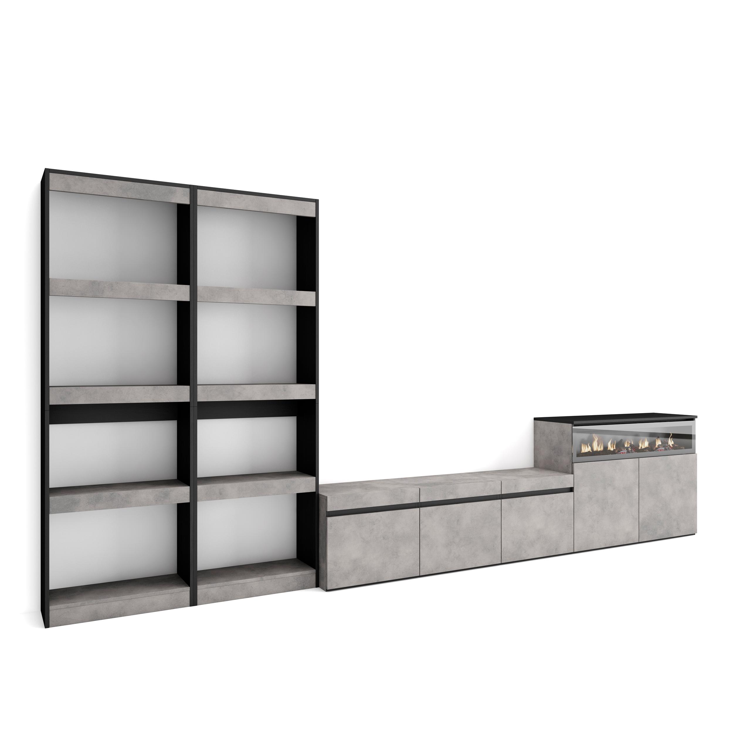 Conjunto de móveis tv, 370x35x186cm, cimento, lareira eléctrica rf3171