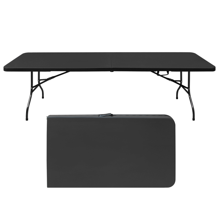 Mesa dobrável portátil 244cm preta plástico e ferro