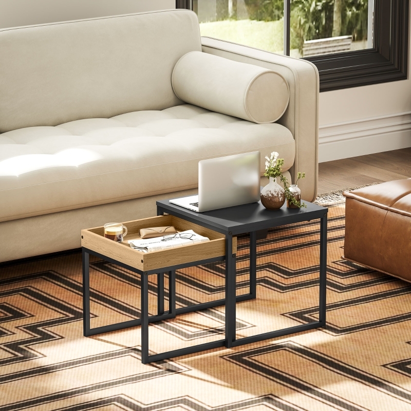 Mesa de centro conjunto 2 peças aço preto 45x45x45cm