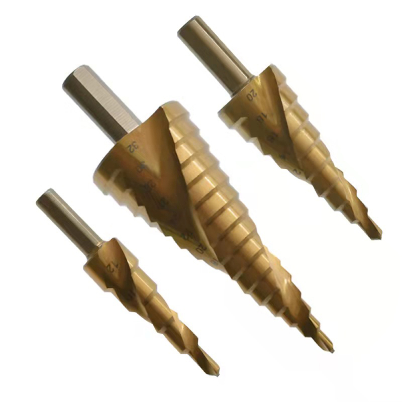 Juego de 3 brocas espirales pagoda con vástago triangular de 4-12/20/32 mm