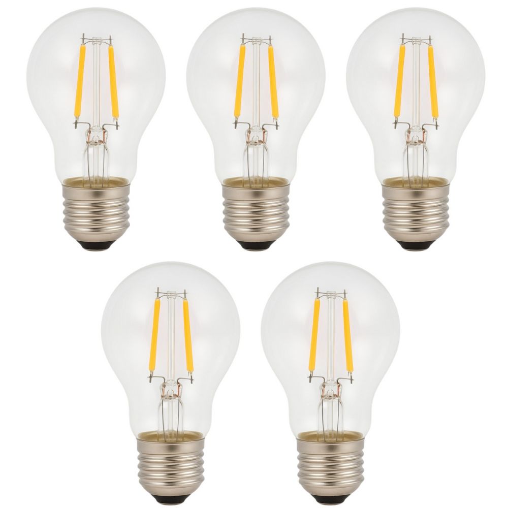 Pack x5 lâmpada LED a60 E27 filamento 4w 550lm. Luz quente 2700k