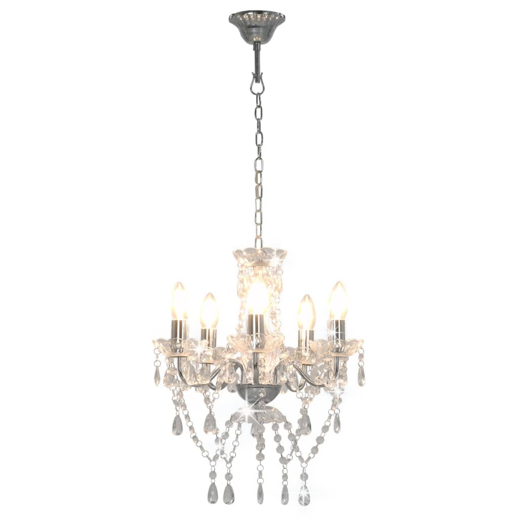 Lustre com contas de cristal redondo prateado 5 x e14