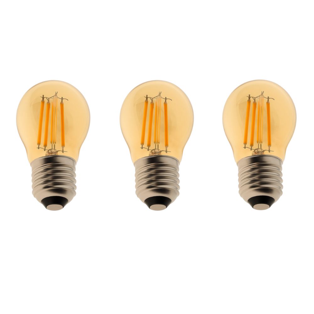 Pack x3 lâmpada LED g45 E27 filamento 4w 470lm. Luz quente 2700k