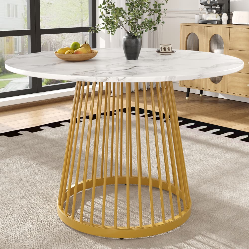 Mesa de jantar redonda branco dourado 76x80x80cm
