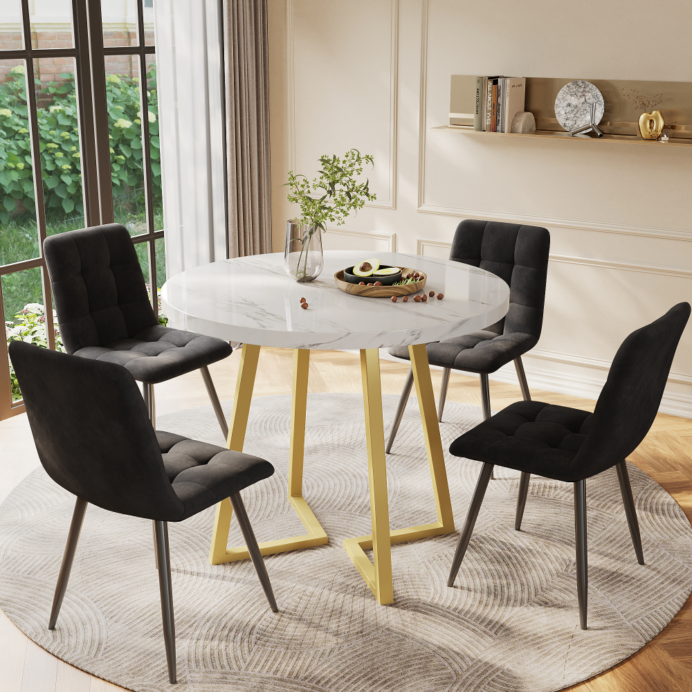 Conjunto mesa de jantar redonda 5 peças mdf multicolor 4 lugares