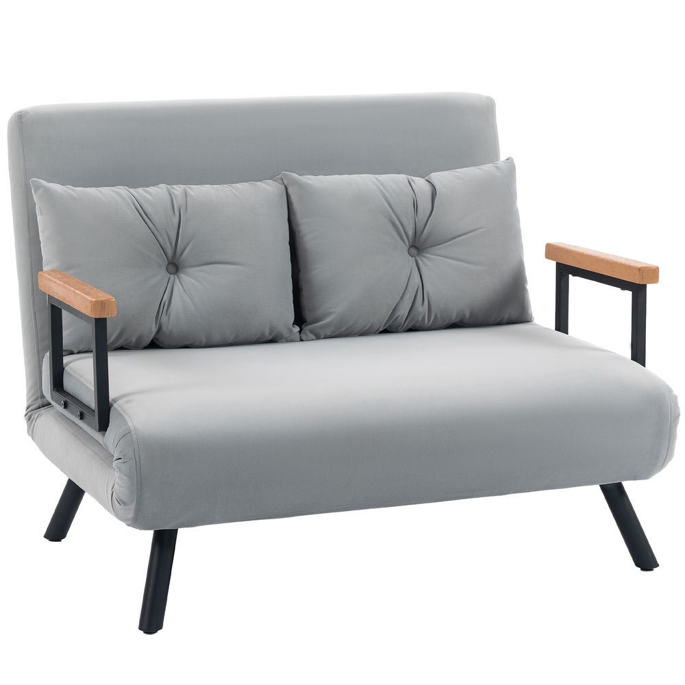 Sofá cama 102x73x81 cm poliéster e madeira de borracha color gris Homcom