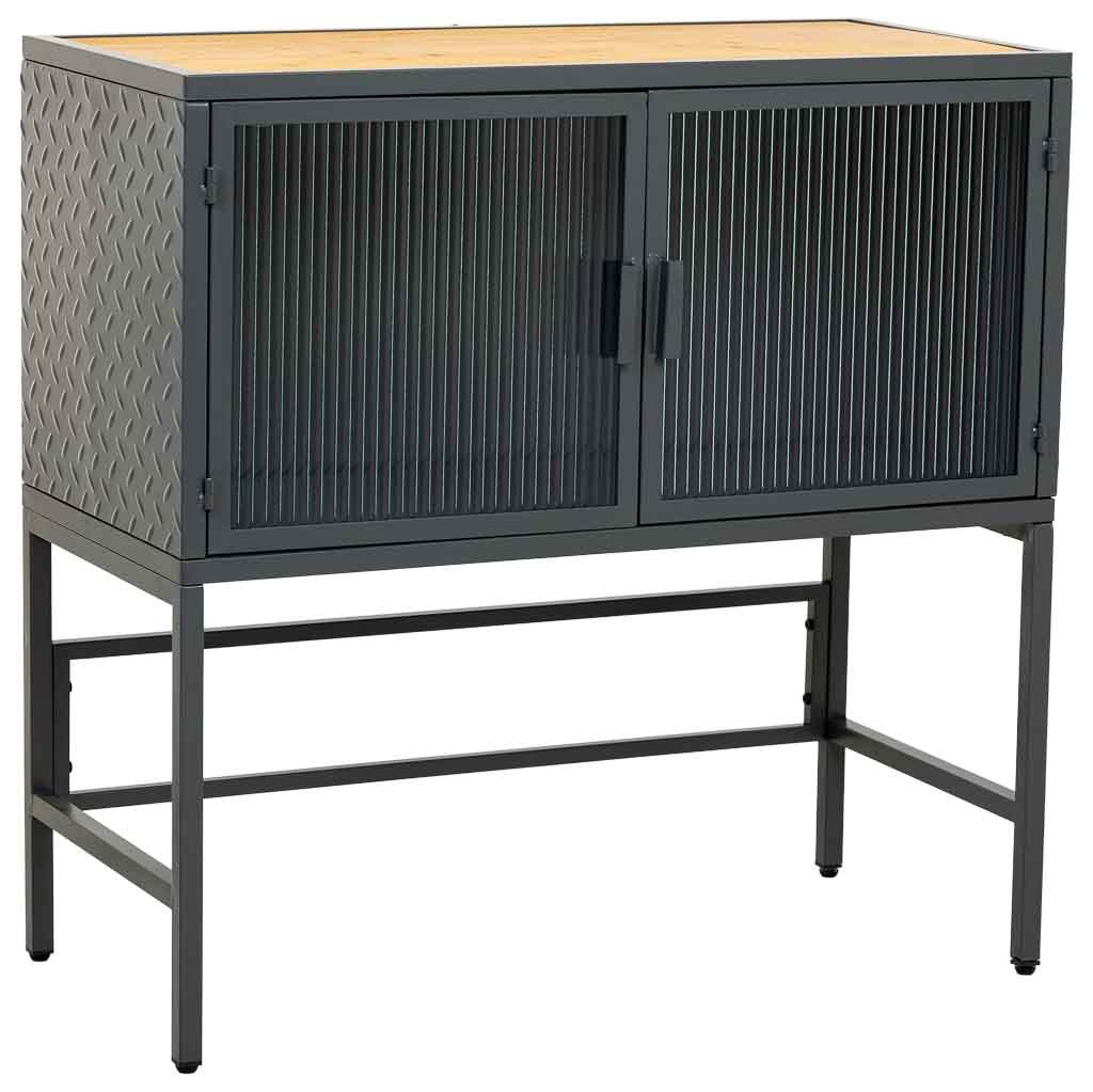 Aparador de vidro, metal e madeira com 2 portas, preto, medidas 38x80x80cm