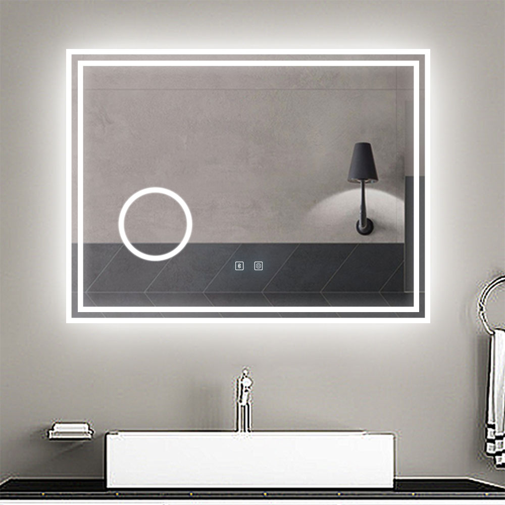 Aica espejo de baño LED 80 x 60 cm, bluetooth, lupa, luminosidad regulable