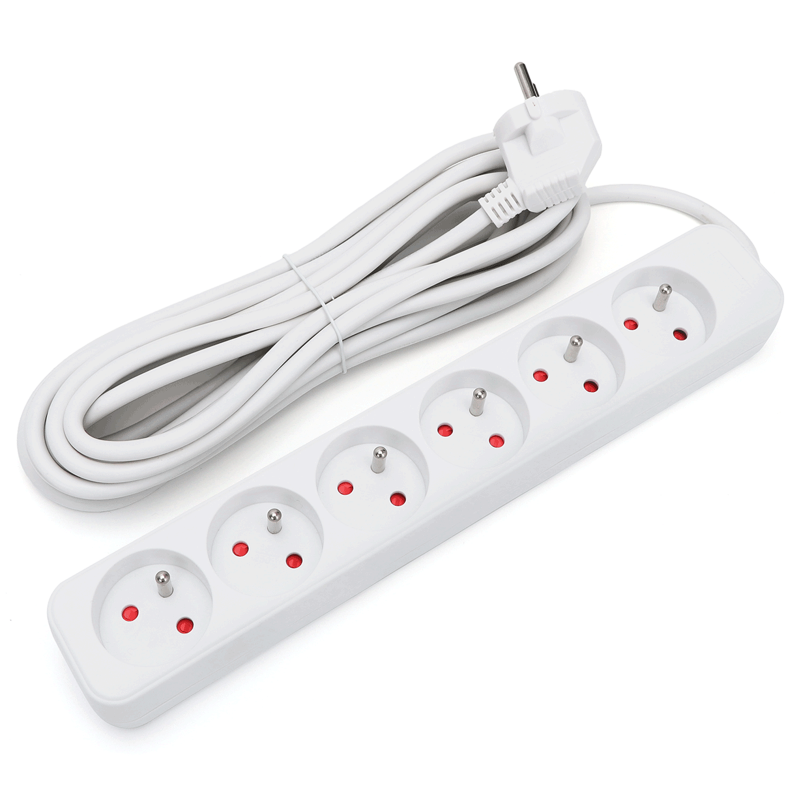 Aigostar régua extensor de 6 tomadas 16a 2p + t, cabo 5m, branco