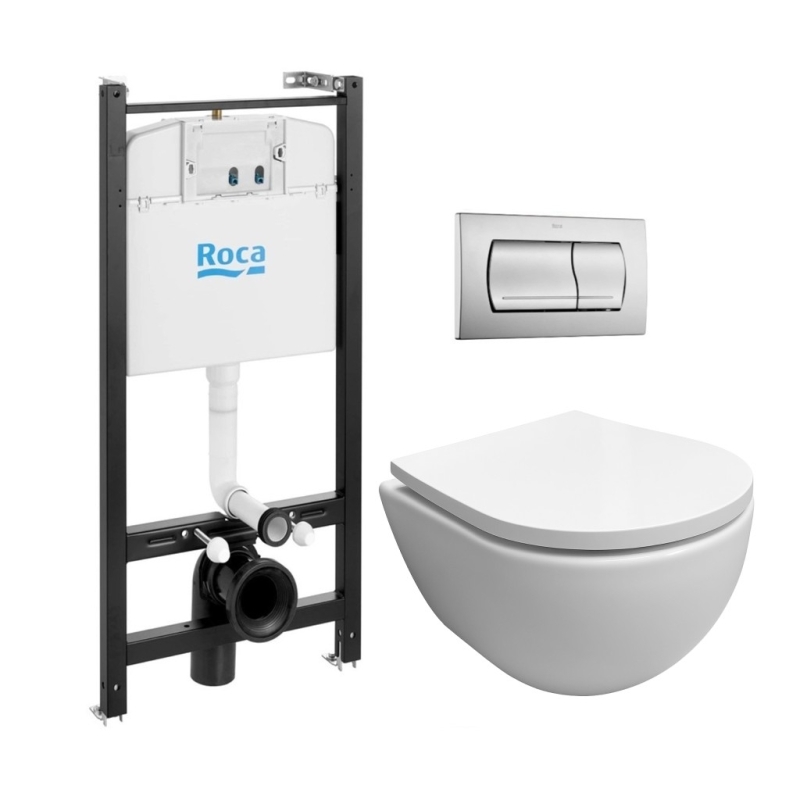 Pack roca active autoclismo + cromo mate + sanita swiss branco soft-close
