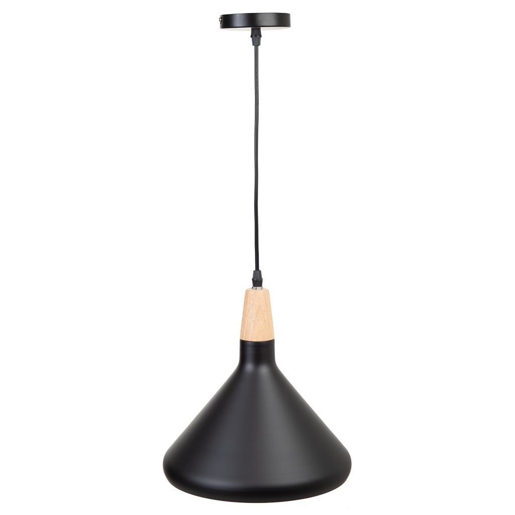 Candeeiro de teto preto de madeira e metal 27x27x30