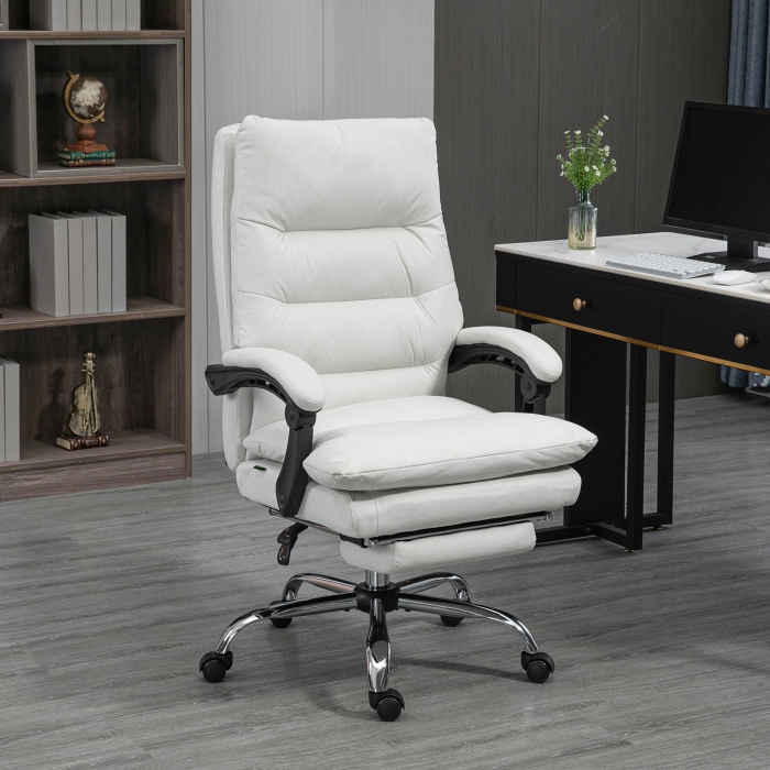 Cadeira de escritório reclinável pele sintética creme com massagem
