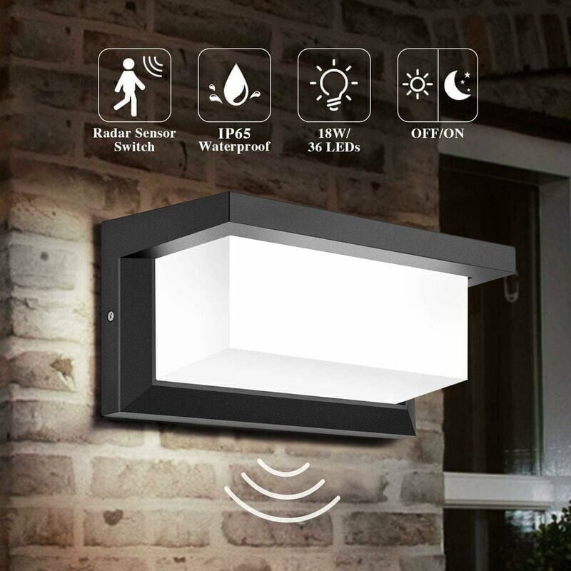Luminária de parede exterior com sensor impermeável 18 w