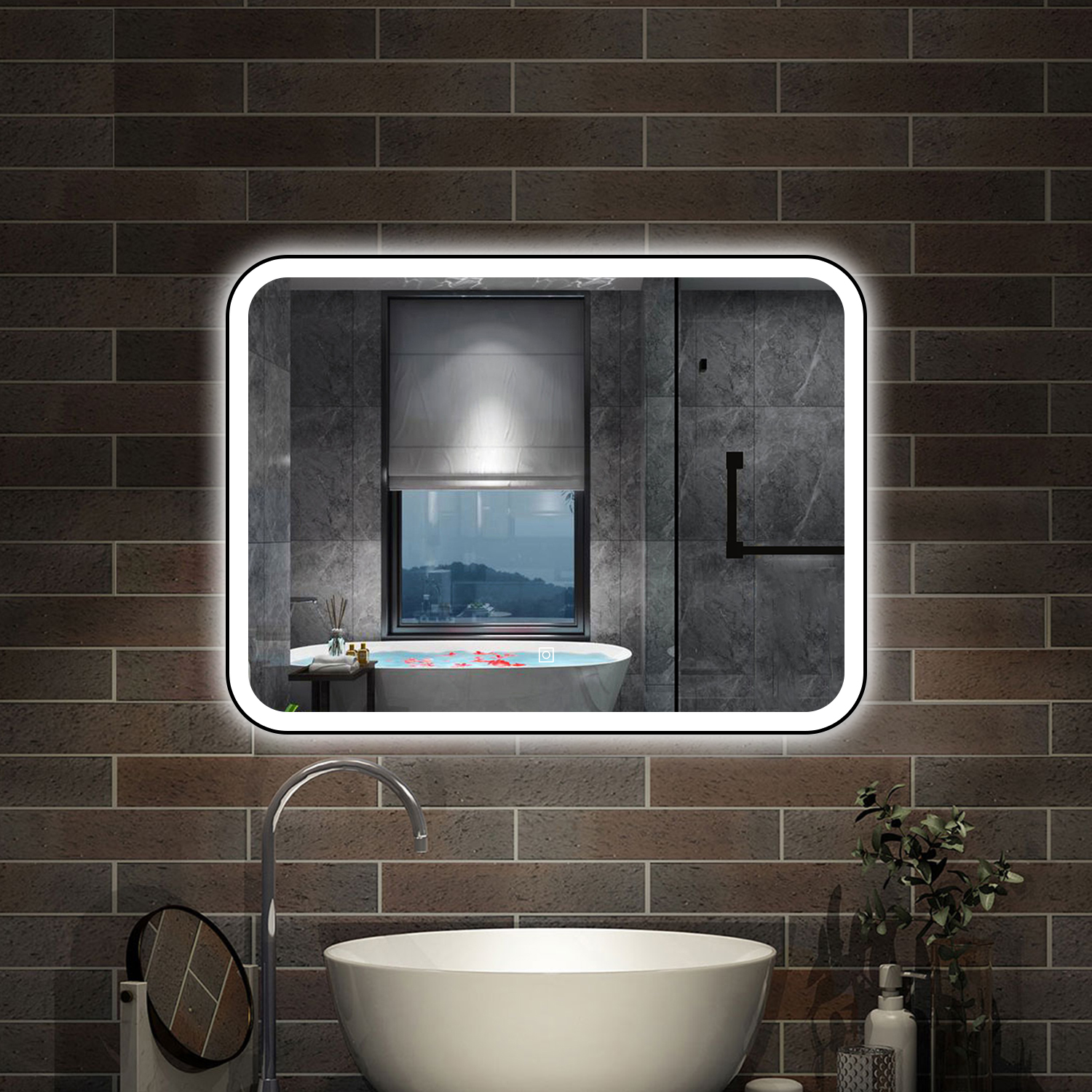 Aica espelho com luz 90x70 cm, retangular, anti-névoa e 3 cores ajustáveis