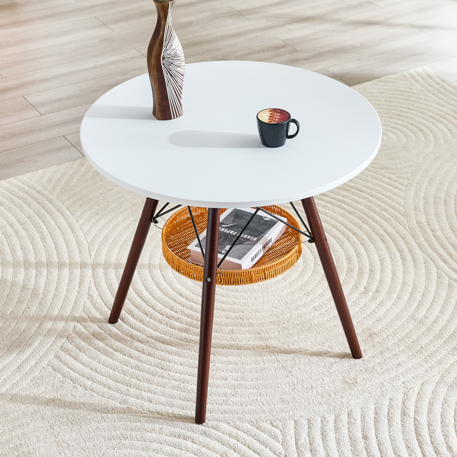 Mesa de jantar redonda branca e nogueira 80x80x80cm
