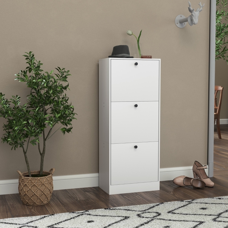 Sapateira com 3 portas basculantes branco 115x47x28cm