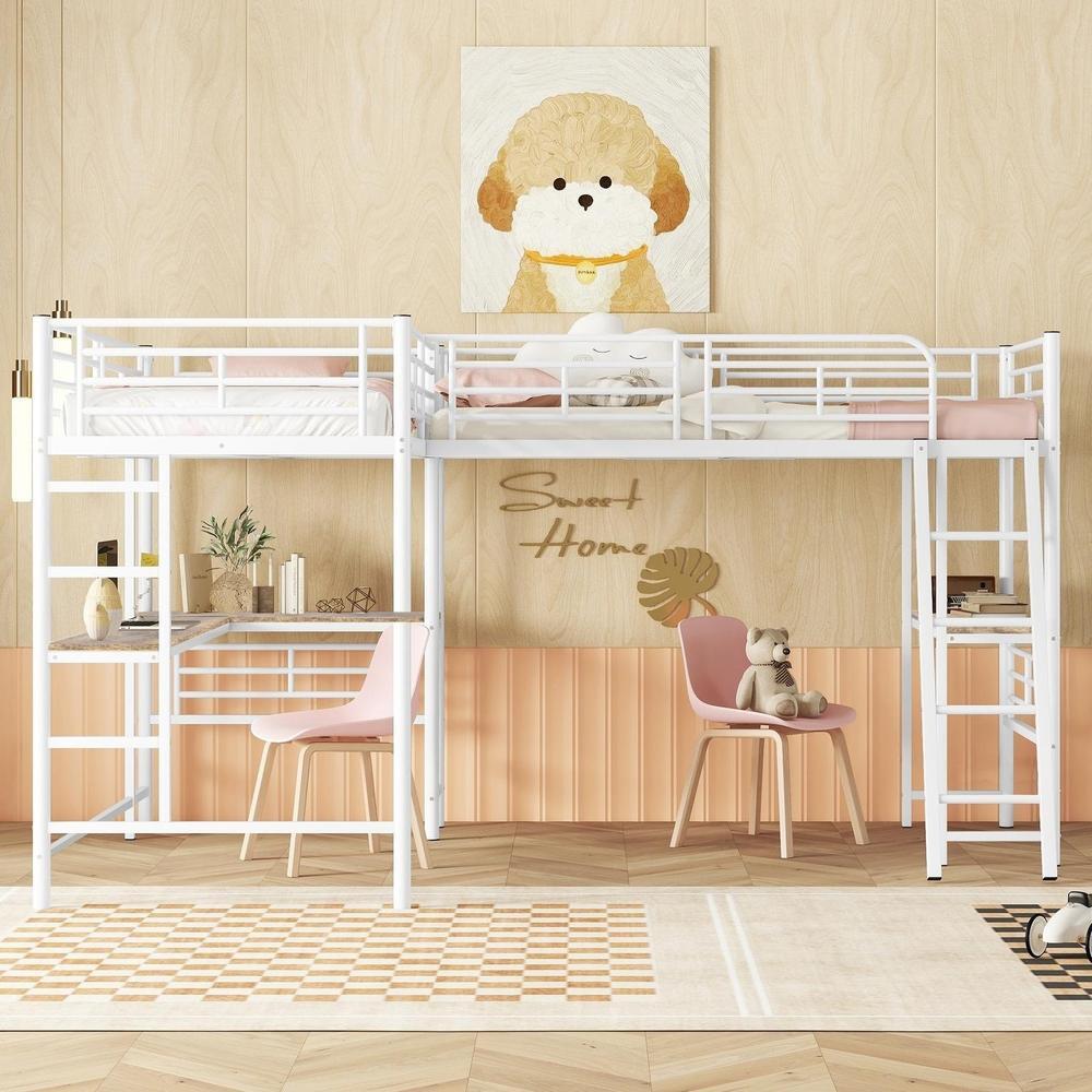 Cama mezanino 90x200cm com escrivaninha escadas guarda-corpo branco