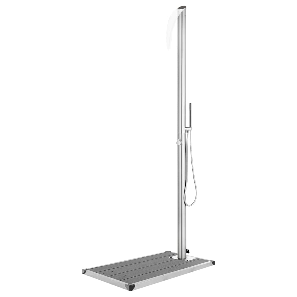 vidaXL chuveiro de jardim com base cinza 225 cm aço inoxidável