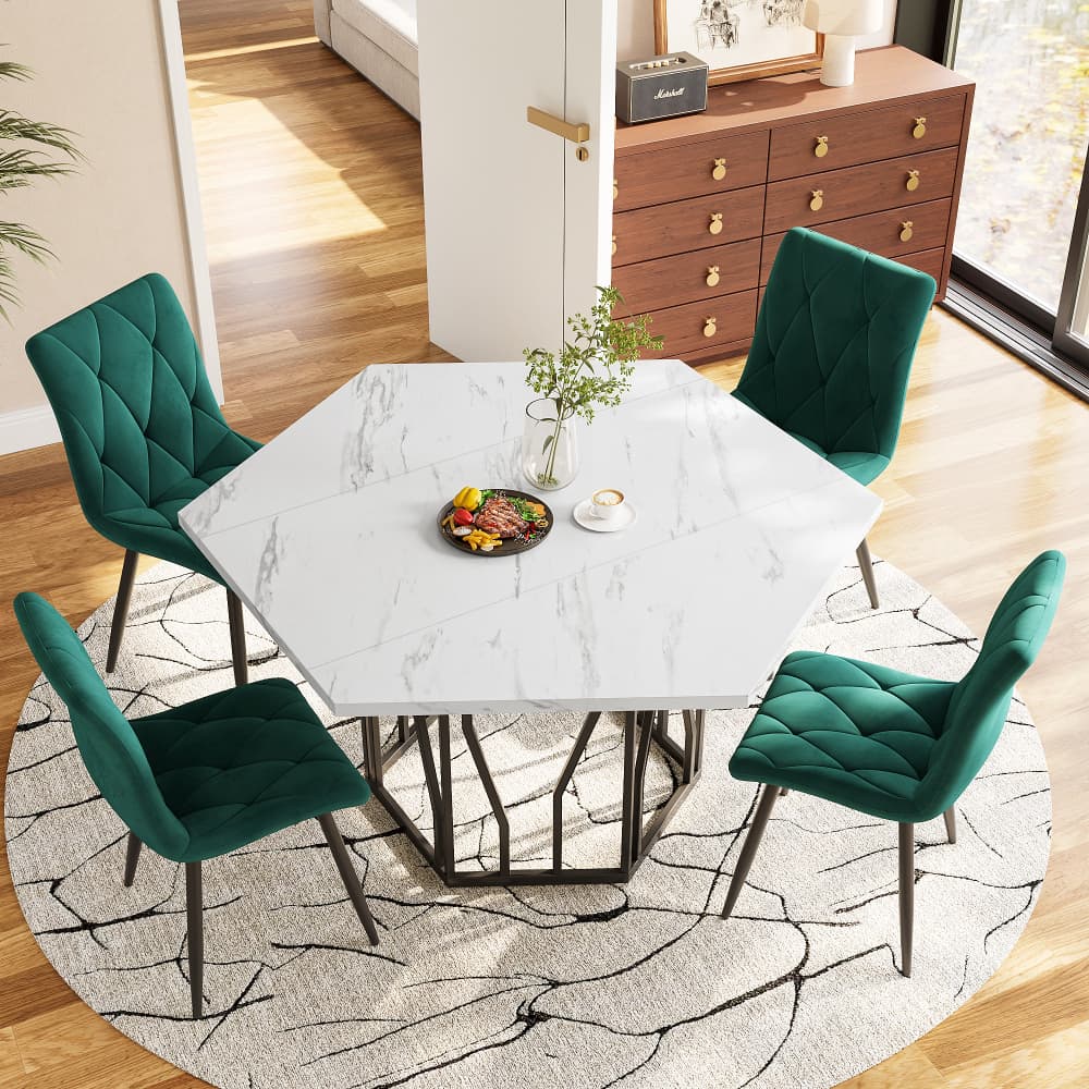 Mesa de jantar hexagonal marmore preto 75x115x100cm