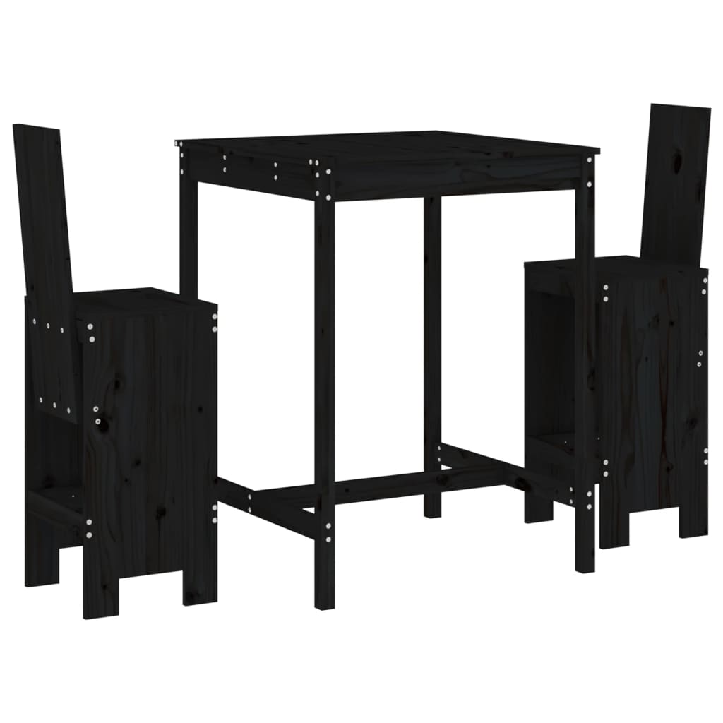 vidaXL set de mesa y taburetes altos jardín 3 pzas madera pino negro