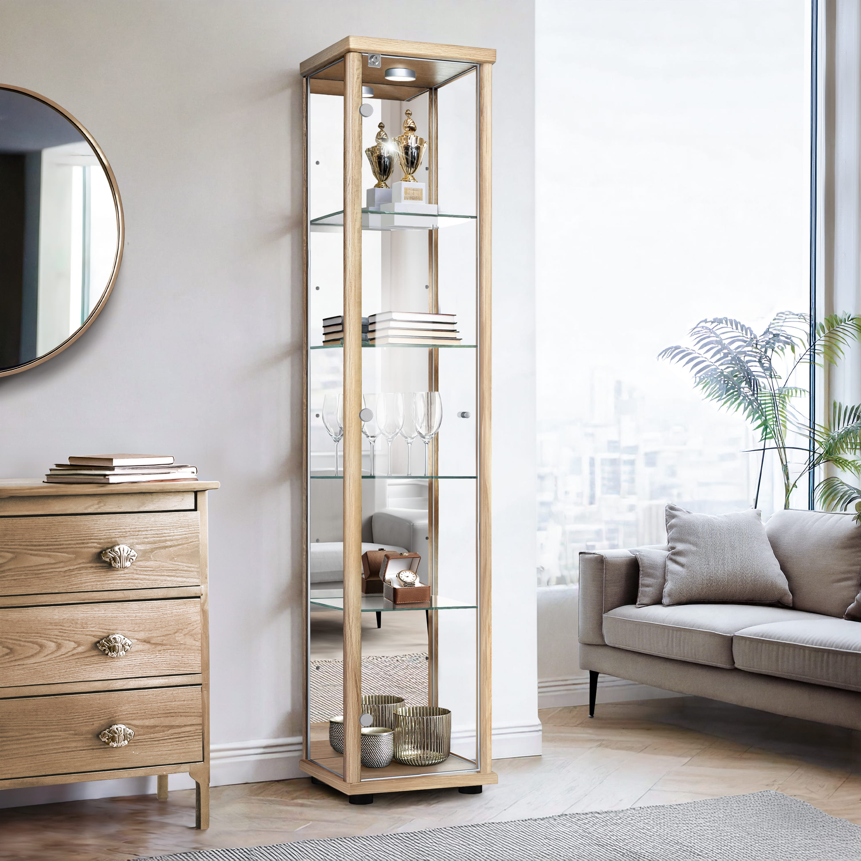 K-möbel vitrine faia 176x37x33 cm com espelho, LED e fechadura
