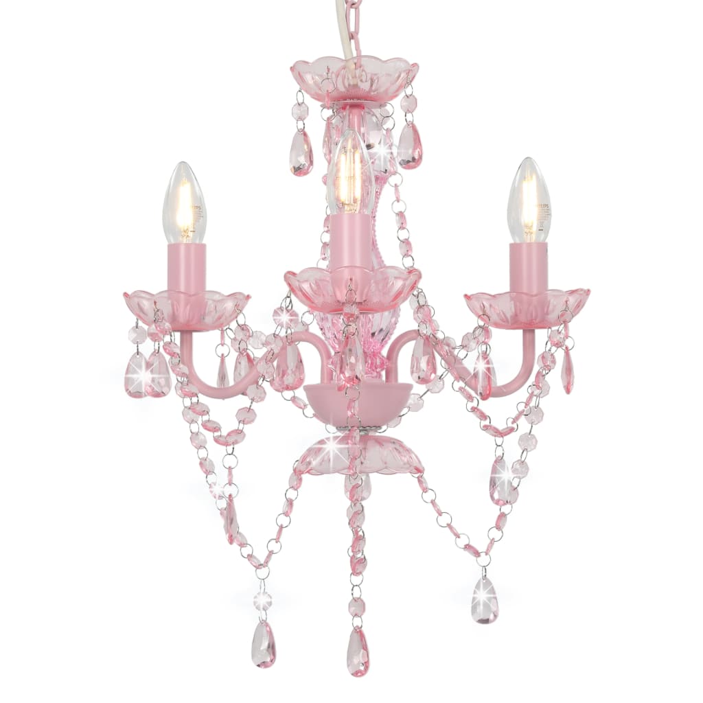 Lustre com contas redondo 3 x e14 cor-de-rosa pt7179