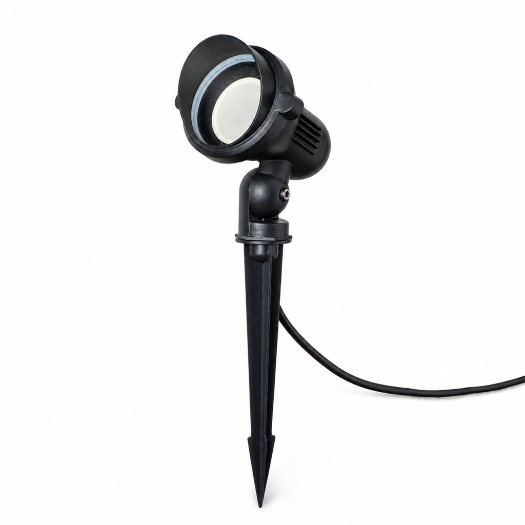 Foco de jardim exterior com estaca alumínio preto gu10 ip65 34cm orientável