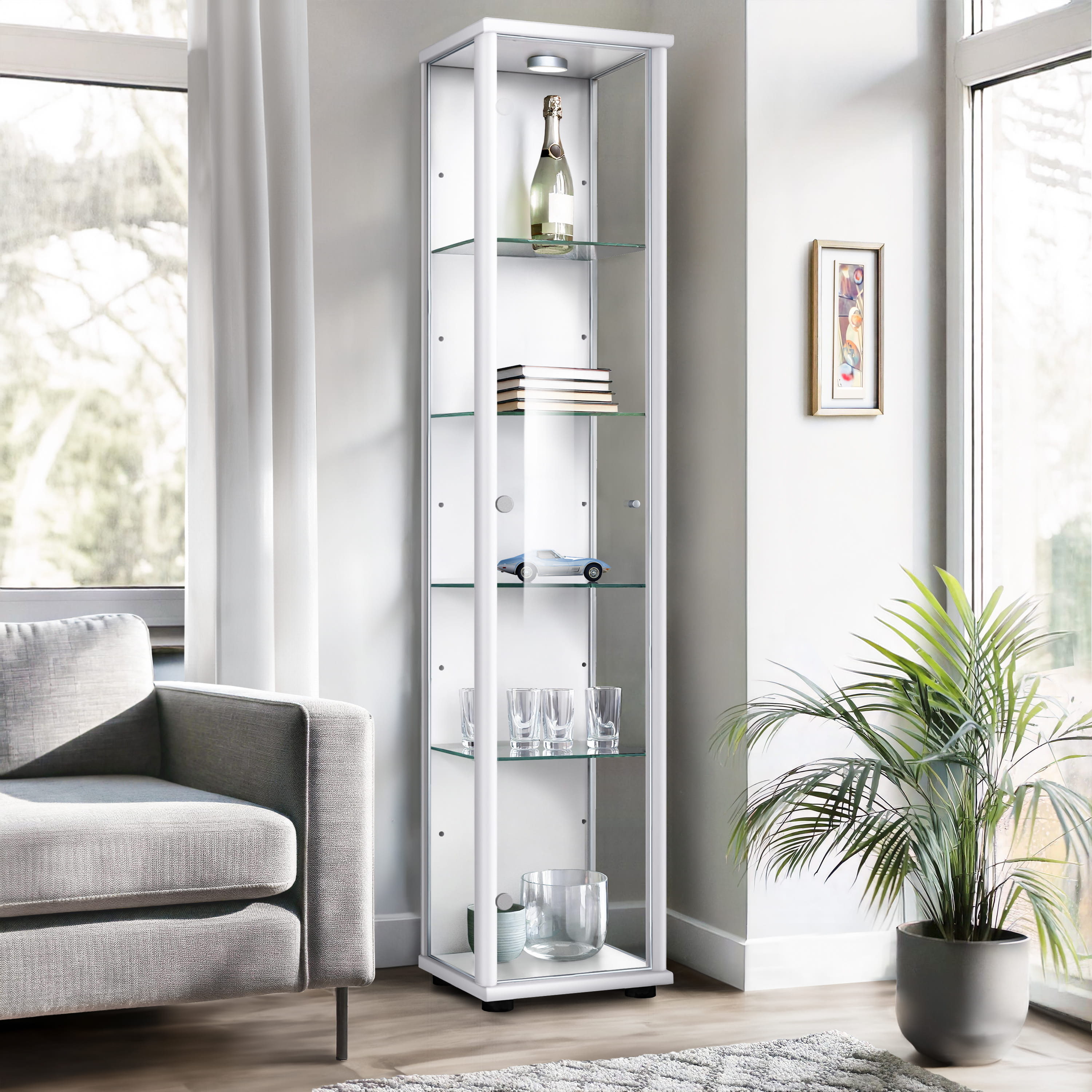 K-möbel vitrine cristal branco 176x37x33 cm 4 prateleiras regul., LED