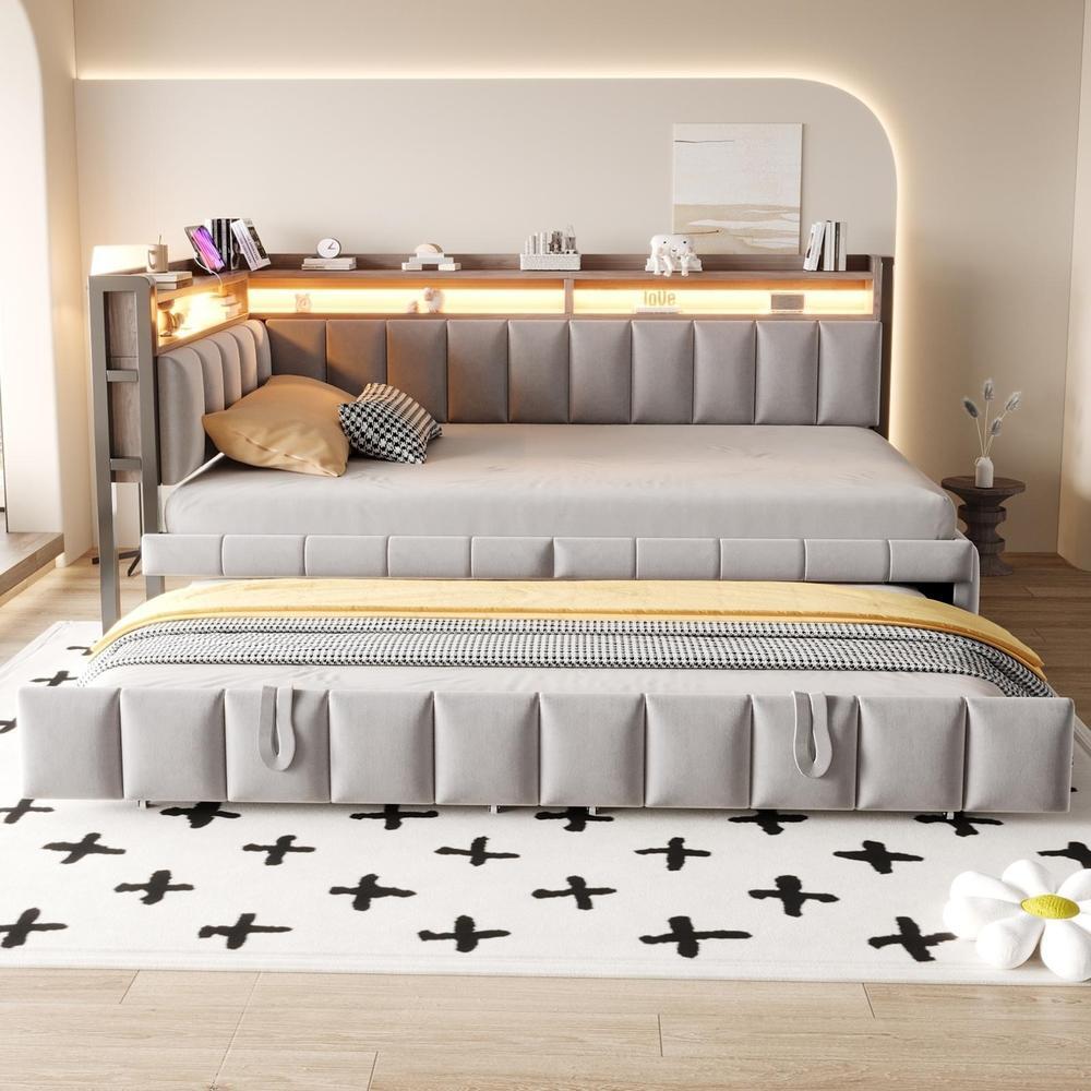 Sofá cama convertible 90x200cm com sommier e arrumação cinzento