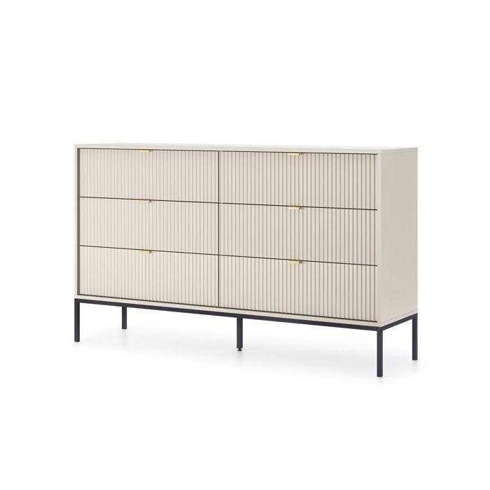 Comoda - 3xe living - 154x39x83 cm - 6 gavetas - cachemira & pés pretos - m