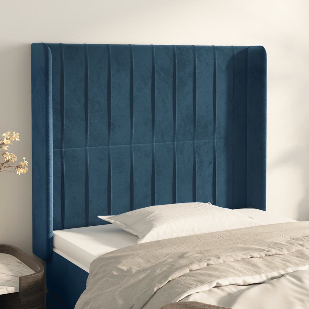 Cabeceira cama c/ abas veludo 83x16x118/128 cm azul-escuro ptob1043