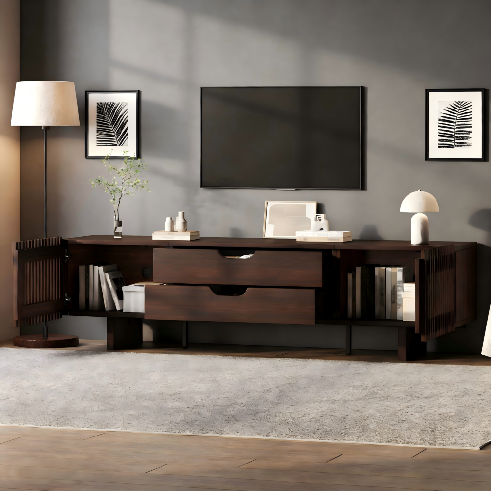 Móvel de tv em carvalho escuro com 2 gavetas 45x180x40cm