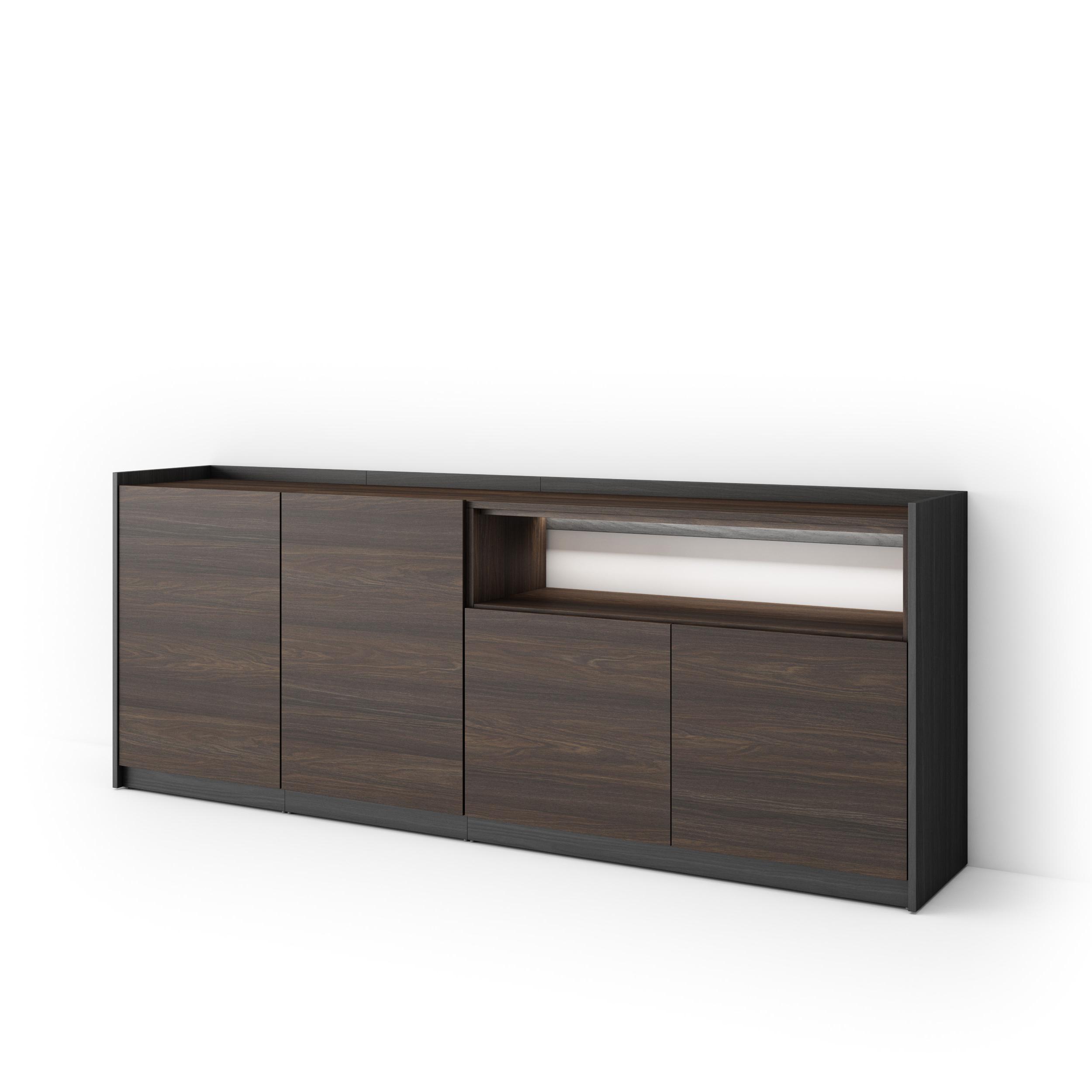 Aparador sala de jantar, 207x37x80cm, carvalho escuro e preto, LED rf4931