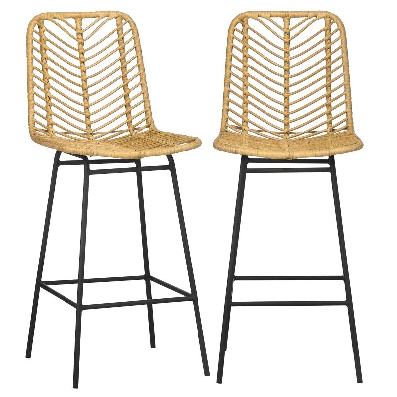 Bancos de bar 42,5x52x102 cm vime pe e aço color marrón Homcom