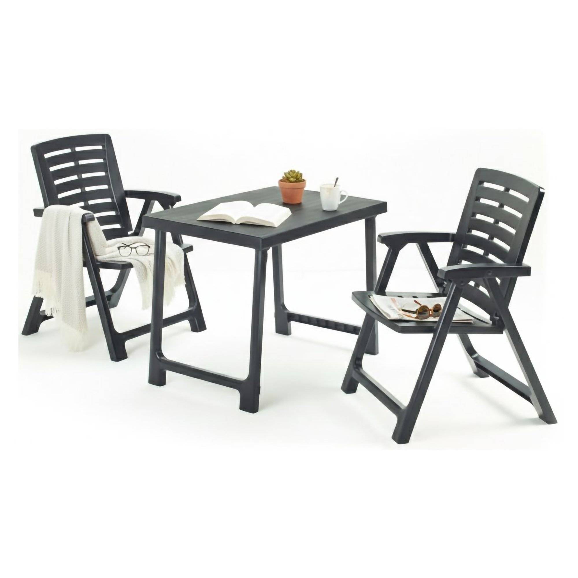 Conjunto jardim lithia: mesa, plástico antracite preto
