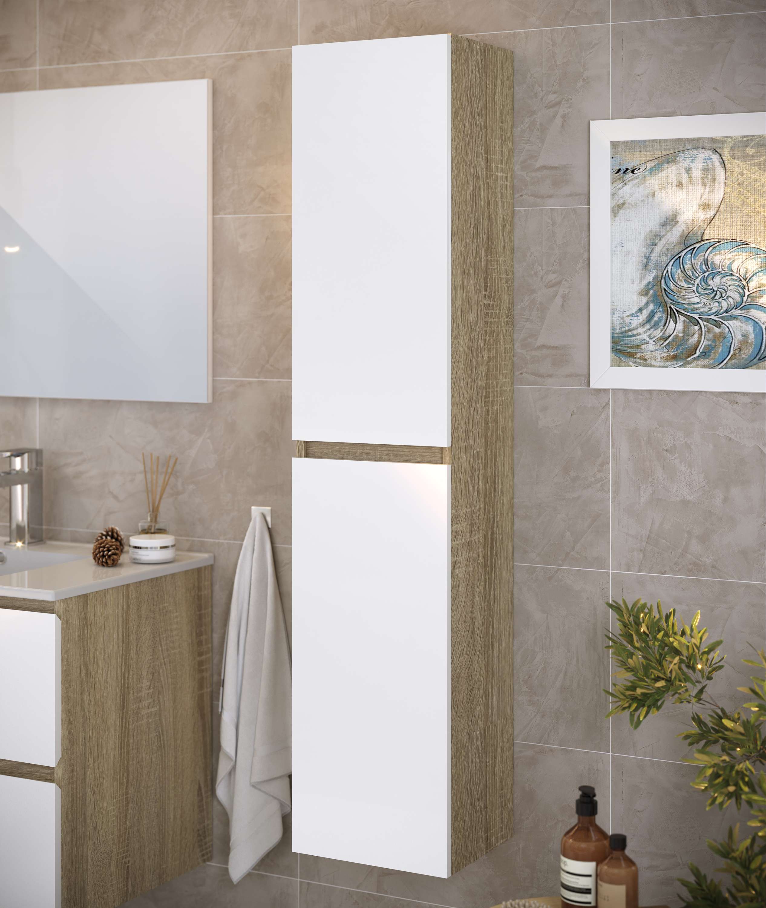 Coluna da casa de banho neli 2 portas 140x30x27 cm carvalho e branco t-bath