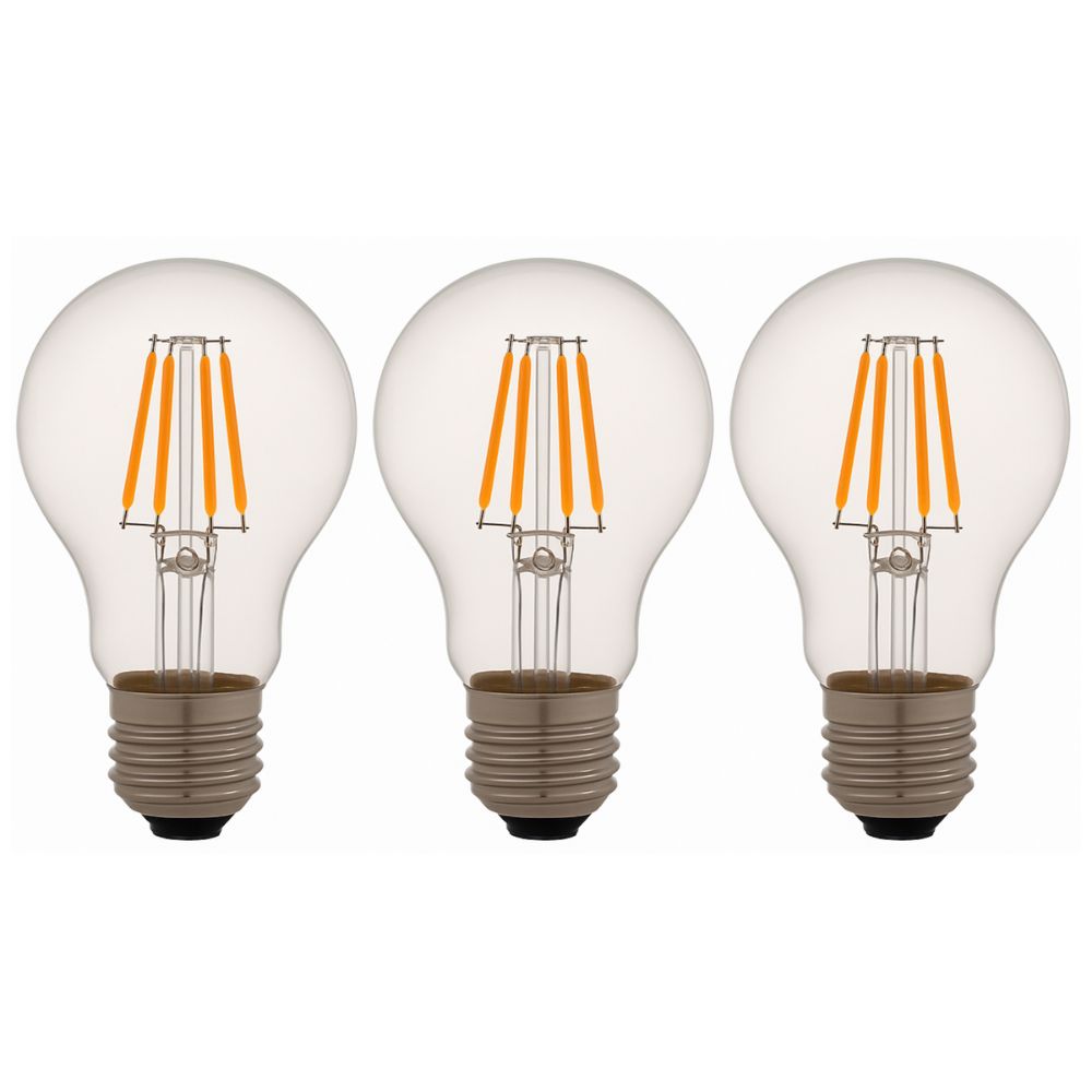 Pack x3 lâmpada LED a60 E27 filamento 6w 650lm. Luz quente 2700k
