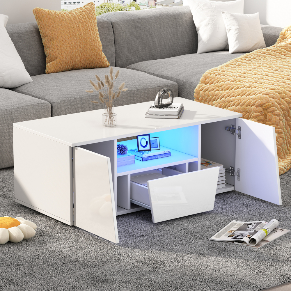Mesa de centro com LED branco 40x100x50cm
