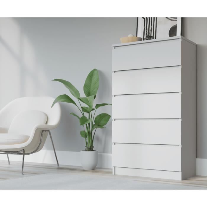 Cómoda 5 gavetas - branco mate - 70 x 39 x 124 cm