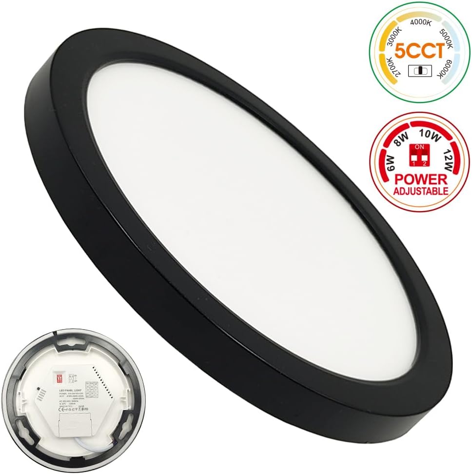 Plafond circular LED preto 175mm, 12w, 1440lm, cct 2700k a 6000k