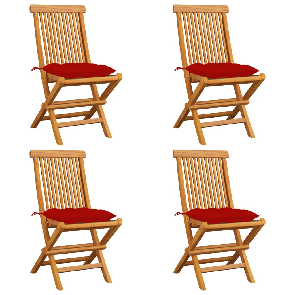 vidaXL sillas de jardín 4 uds con cojines rojos madera de teca
