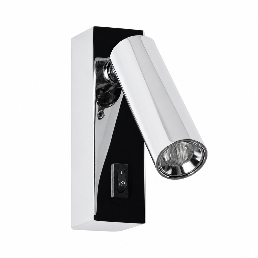 Aplique LED de leitura cromado 2w 3000k orientável com interruptor