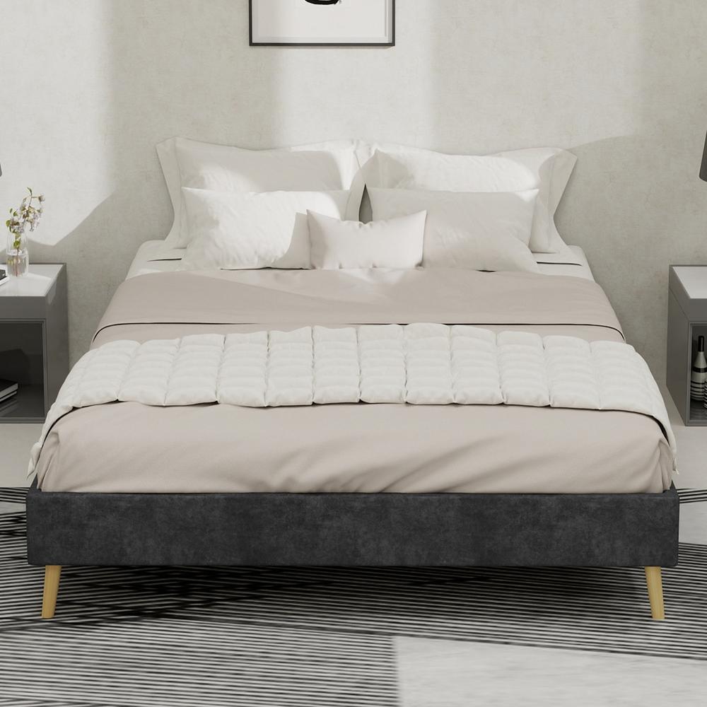 Cama 140x200cm com arrumação sob a cama, estrado baixo, cinza