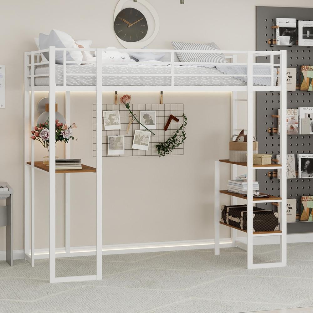 Cama alta infantil 90x190cm, secretária em l, escada reversível branca