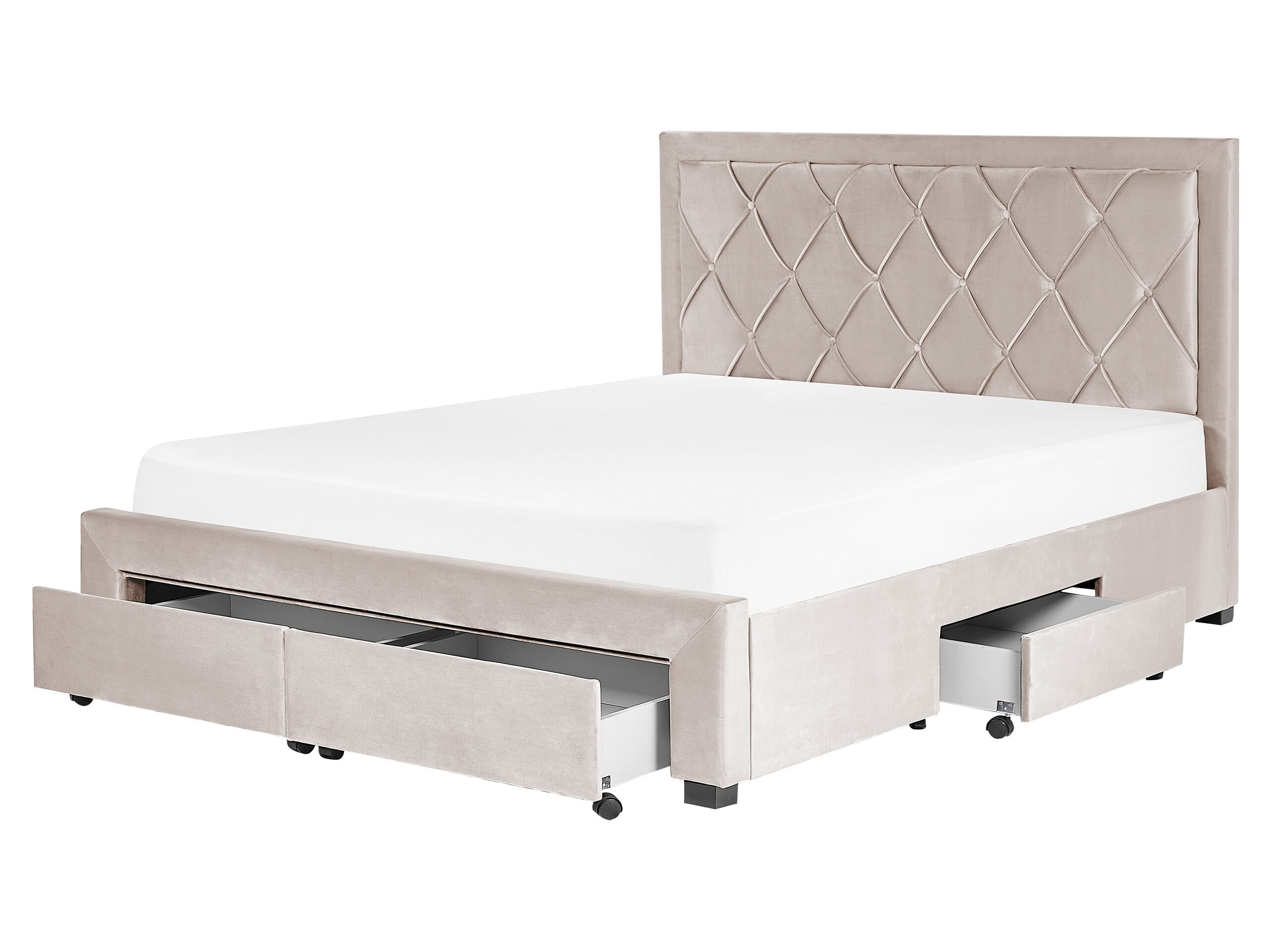 Cama com gavetas de arrumação lievin veludo creme 160 x 200 cm