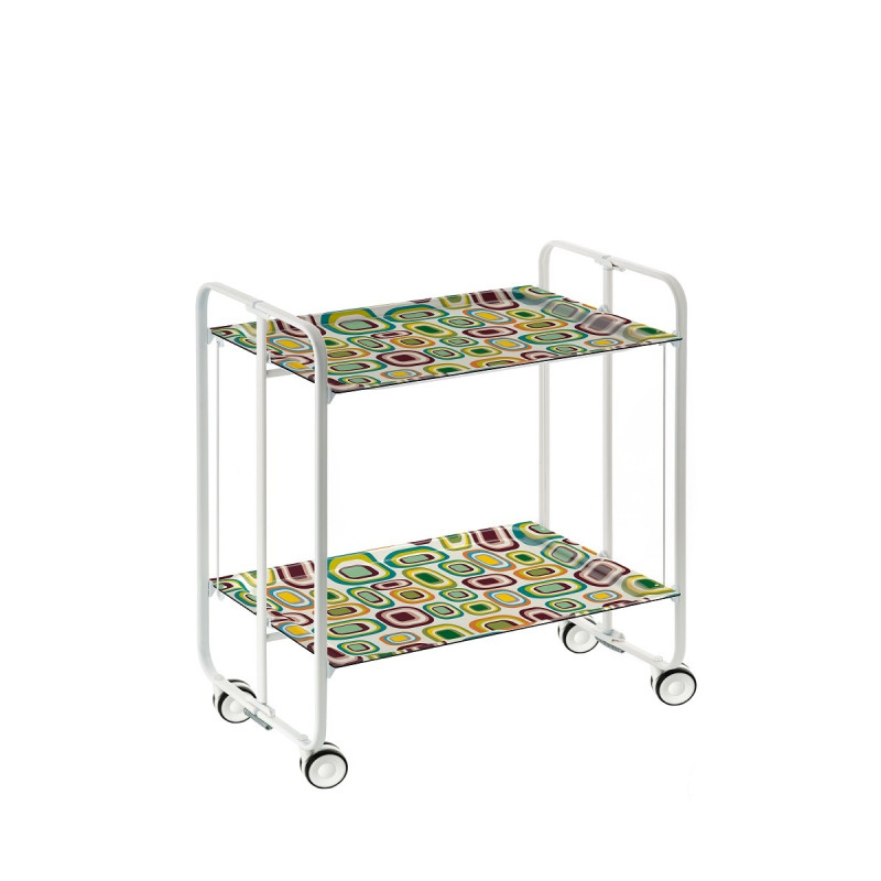 Carrinho de serviço dobrável bauhaus, armação de metal branco, 2 bandejas